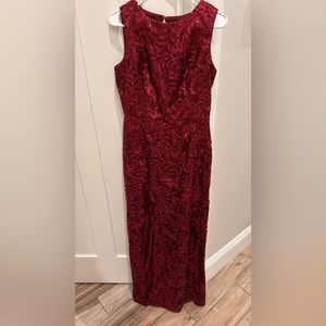 Red Formal sequence dress with slit. Size 6